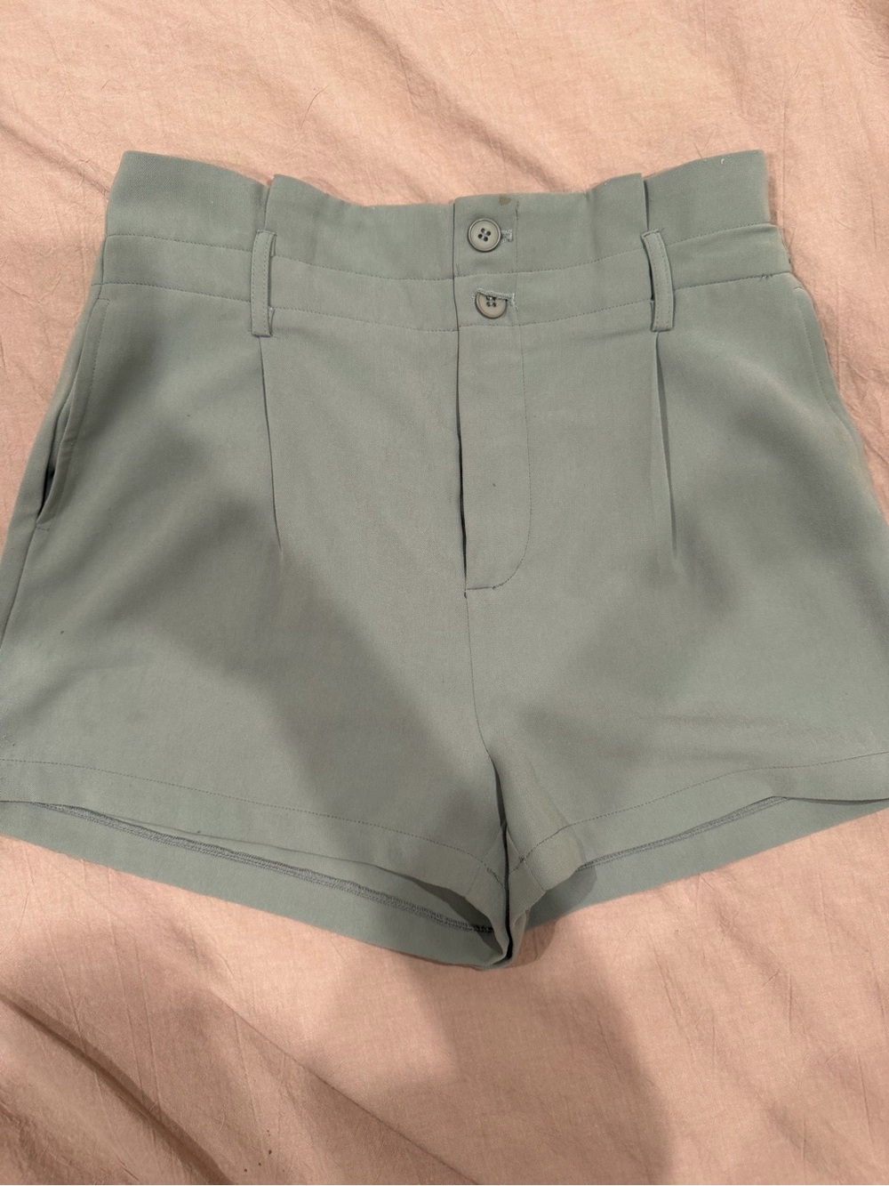 High-Waist Sage Green Tailored Women's Shorts